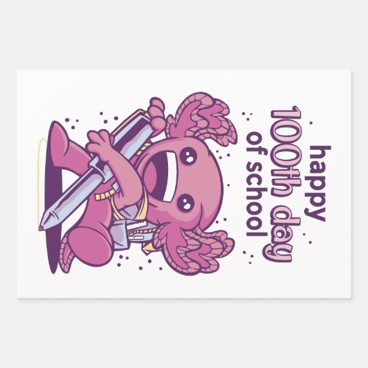 Feuille De Papier Cadeau 100ème jour d'invitation à l'école (Devant)