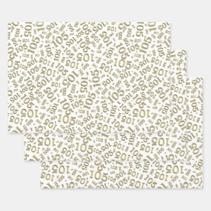 Feuille De Papier Cadeau 105e anniversaire motif numérique aléatoire or/bla