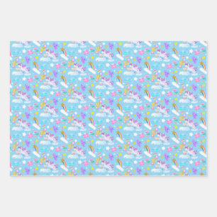 Feuille De Papier Cadeau 10e Anniversaire Unicorn Motif 3 Colors Enveloppem
