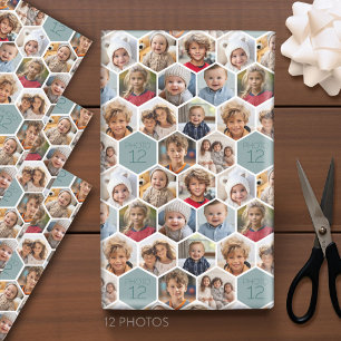 Feuille De Papier Cadeau 12 Photo Collage - Hexagon honeycomb motif
