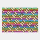 Feuille De Papier Cadeau 16e Anniversaire Gold Numbers Rainbow Stripe Parti (Devant)