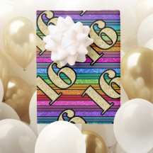 16e Anniversaire Gold Numbers Rainbow Stripe Parti