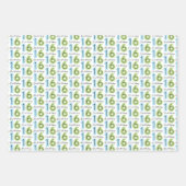 Feuille De Papier Cadeau 16e anniversaire Numéros Bleu vert (Devant)