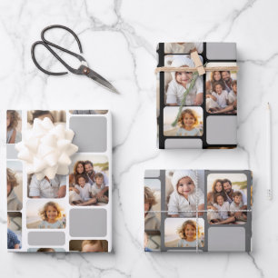 Feuille De Papier Cadeau 17 Photo Collage avec Motif mod - Tons gris