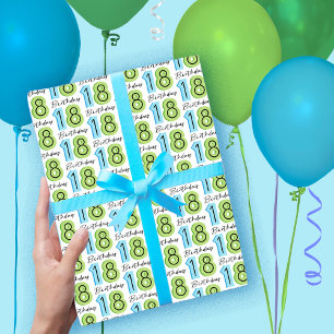 Feuille De Papier Cadeau 18e anniversaire chiffres bleu vert