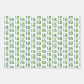 Feuille De Papier Cadeau 18e anniversaire chiffres bleu vert (Devant)