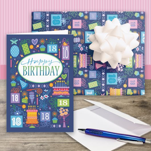 Feuille De Papier Cadeau 18e anniversaire gâteau présente Ballons Bleu