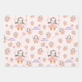 Feuille De Papier Cadeau 1er anniversaire mignon Ballerina Penguin rose (Devant 2)