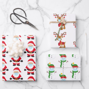 Feuille De Papier Cadeau 2020 Covid Noël masque visage Père Noël Snowman