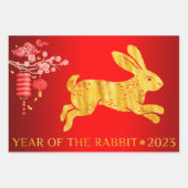 Feuille De Papier Cadeau 2023 Année du lapin Rouge et Or (Devant)