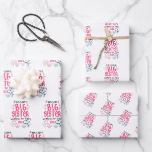 Feuille De Papier Cadeau 2024 Big Sister Attente de nouveau bébé frère