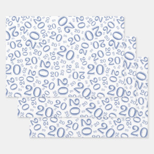 Feuille De Papier Cadeau 20e anniversaire Bleu/Blanc Random Numéro Motif 2