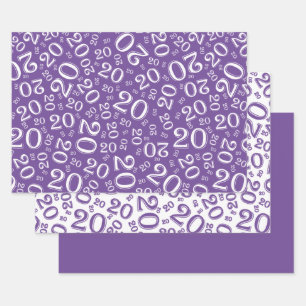 Feuille De Papier Cadeau 20e anniversaire Purple/Blanc Random Numéro Motif 