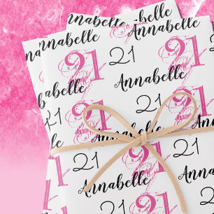 Feuille De Papier Cadeau 21 ans rose 21e anniversaire Ajouter des noms