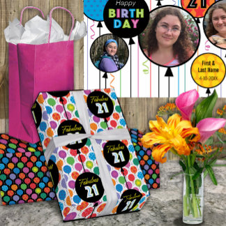 Feuille De Papier Cadeau 21e Anniversaire Bright Round Balloons Poster