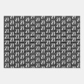 Feuille De Papier Cadeau 21e anniversaire Noir Blanc Numéro de typographie (Devant)