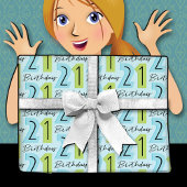 Feuille De Papier Cadeau 21e Anniversaire Numéros Bleu Vert