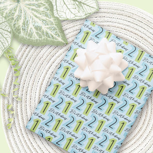 Feuille De Papier Cadeau 21e Anniversaire Numéros Bleu Vert