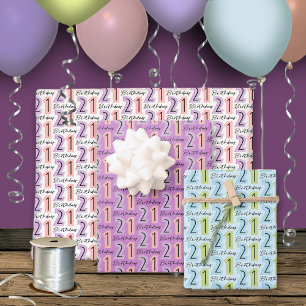 Feuille De Papier Cadeau 21e Anniversaire Numéros Purple Rose