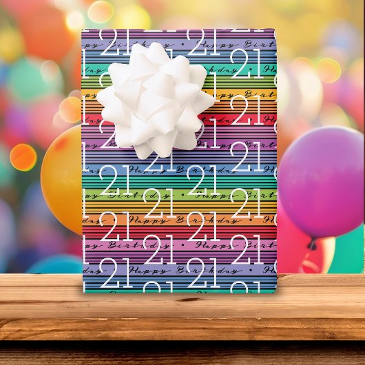 Feuille De Papier Cadeau 21e anniversaire Rainbow Stripes