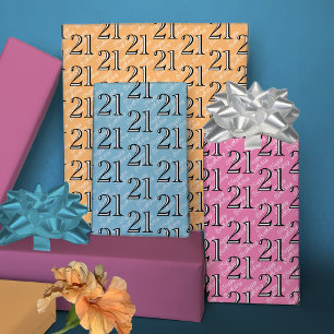 Feuille De Papier Cadeau 21e anniversaire rose bleu jaune