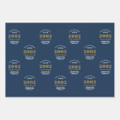 Feuille De Papier Cadeau 21st Birthday 2002 Blue Gold Ajouter Nom (Devant 3)