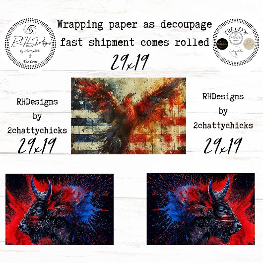 Feuille De Papier Cadeau 250th Bison Eagle Flag Decoupage 