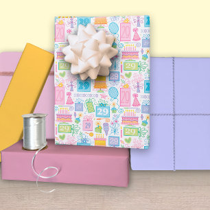 Feuille De Papier Cadeau 29e anniversaire Pastel Pink Cake présente des bal