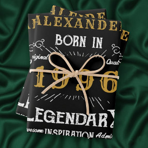 Feuille De Papier Cadeau 30e Anniversaire 1996 Legend Vintage Noir