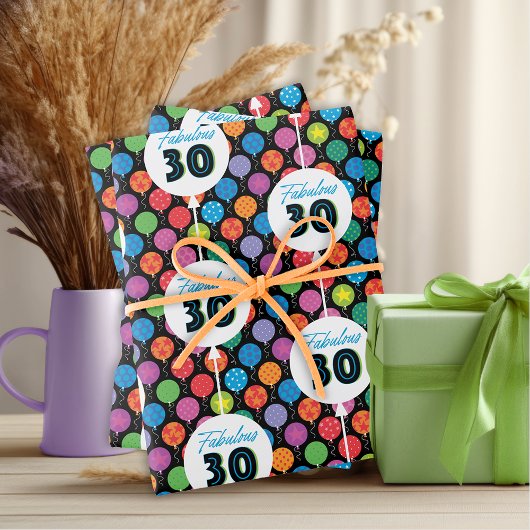 Feuille De Papier Cadeau 30e anniversaire Ballons