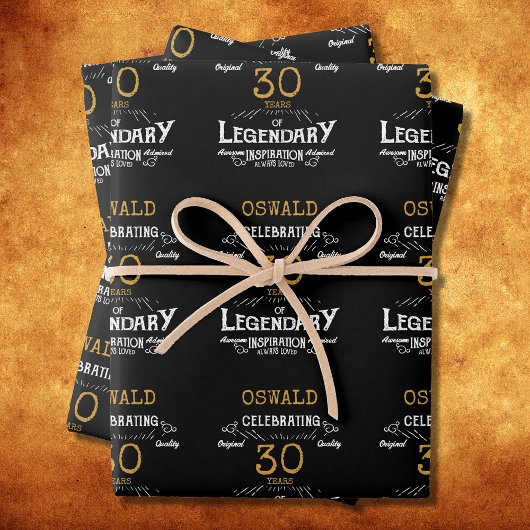 Feuille De Papier Cadeau 30e anniversaire Black Gold Legendary Retro
