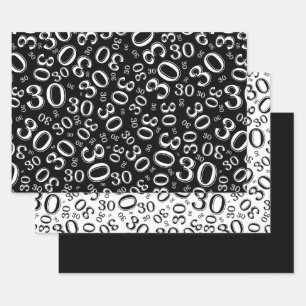 Feuille De Papier Cadeau 30e anniversaire noir et blanc Motif 30