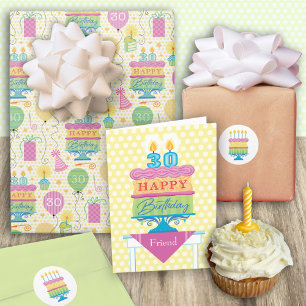 Feuille De Papier Cadeau 30e anniversaire Nombre bougies Cake Balloon