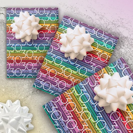 Feuille De Papier Cadeau 30e anniversaire Rainbow Stripes