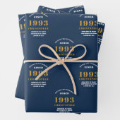 Feuille De Papier Cadeau 30th Birthday 1993 Blue Gold Ajouter un nom (En situation)