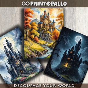 Feuille De Papier Cadeau 3 châteaux d'horreur de fantasy médiévale -