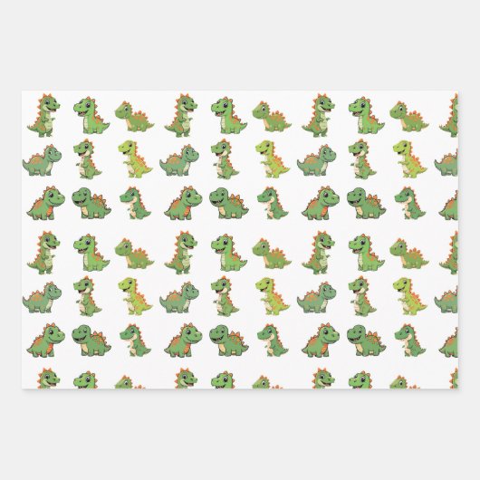Feuille De Papier Cadeau 3 Cute Dinosaur Pattern Birthday Wrapping Paper Se (Devant 3)