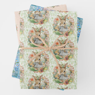 Feuille De Papier Cadeau 3 Différents Bunny de Pâques Heure du Printemps Ca