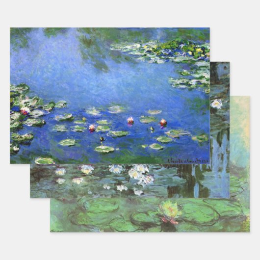 Feuille De Papier Cadeau 3 fleurs Nénuphars différentes par Claude Monet (Lot)