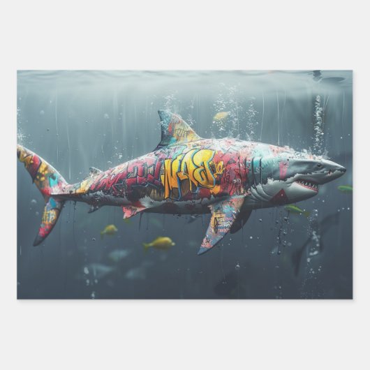 Feuille De Papier Cadeau 3 Graffiti Whimsical requins Découpage (Devant 2)