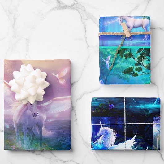 Feuille De Papier Cadeau 3 Imaginaire Pegasus Unicorn cadeau d'anniversaire
