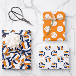 Feuille De Papier Cadeau 3 pc volleyball motifs coordination bleu orange