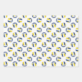 Feuille De Papier Cadeau 3 pc volleyball motifs coordination or bleu (Devant 3)