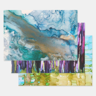 Feuille De Papier Cadeau 3 Peintures différentes à l'encre d'alcool