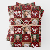 Feuille De Papier Cadeau 3 Photo Family Buffalo Plaid White Reinder (En situation)