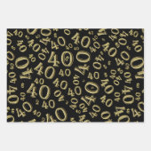 Feuille De Papier Cadeau 40e anniversaire noir/or Random Numéro Motif 40 (Devant)
