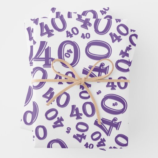 Feuille De Papier Cadeau 40e anniversaire Purple & White Numéro Motif 40 (En situation)
