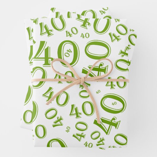 Feuille De Papier Cadeau 40e anniversaire Vert/Blanc Random Numéro Motif 40 (En situation)