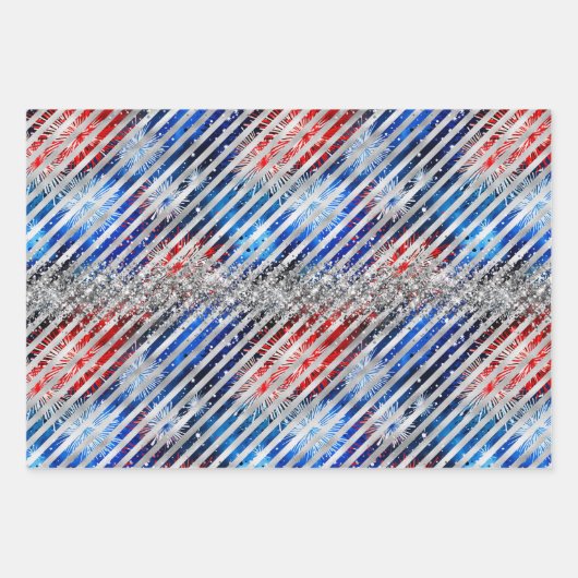 Feuille De Papier Cadeau 4 juillet Feu d'artifice Parties scintillant d'arg (Devant 3)