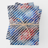 Feuille De Papier Cadeau 4 juillet Feu d'artifice Parties scintillant d'arg (En situation)